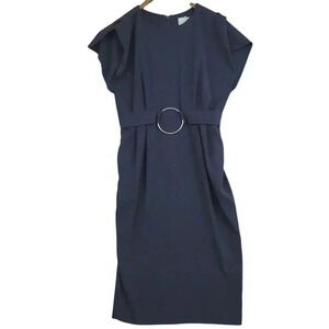 Asos Womens Navy Midi Sheath Dress With Belt & Ring Size10   11PT